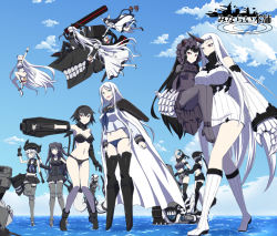 Rule 34 | 10s, 6+girls, absurdly long hair, abyssal ship, aircraft carrier oni, airfield princess, anchorage oni, anchorage water oni, ankle boots, arm cannon, bikini, black bikini, black footwear, black gloves, black hair, black legwear, black skirt, blue eyes, bonnet, boots, breasts, cape, carrying, chi-class torpedo cruiser, choker, claws, collar, copyright name, destroyer princess, detached sleeves, dress, enemy aircraft (kancolle), flying, gloves, hand on another&#039;s hip, height difference, helmet, horns, huge breasts, isolated island oni, kantai collection, light cruiser oni, lolita fashion, long dress, long hair, looking at viewer, looking away, mask, midriff, midway princess, minarai, miniskirt, multiple girls, navel, ne-class heavy cruiser, open mouth, outdoors, over shoulder, pale skin, pantyhose, re-class battleship, red eyes, ri-class heavy cruiser, ribbed dress, sailor collar, seaport princess, shoes, short dress, short hair, side ponytail, sitting, sitting on object, skirt, small breasts, smile, standing, standing on liquid, swimsuit, sword, sword over shoulder, ta-class battleship, tall, thigh boots, thighhighs, tongue, tongue out, translation request, tsu-class light cruiser, very long hair, weapon, weapon over shoulder, white dress, white footwear, white hair
