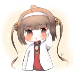 Rule 34 | 1girl, :3, :d, ahoge, arm up, azur lane, bad id, bad pixiv id, blush, brown eyes, brown hair, chibi, cottontailtokki, dress, hairband, hairpods, head tilt, jacket, long hair, long sleeves, looking at viewer, lowres, open mouth, ping hai (azur lane), red dress, smile, solo, twintails, v-shaped eyebrows, very long hair, white hairband, white jacket