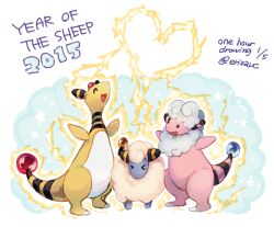 Rule 34 | &gt; &lt;, 2015, :d, ^ ^, ampharos, chinese zodiac, closed eyes, commentary request, creatures (company), electricity, elizabeth (tomas21), evolutionary line, flaaffy, game freak, gen 2 pokemon, heart, mareep, nintendo, no humans, one-hour drawing challenge, open mouth, pokemon, pokemon (creature), smile, tongue, twitter username, year of the goat