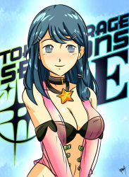 Rule 34 | 1girl, bikini, bikini top only, blue hair, blush, breasts, cleavage, collar, female focus, fire emblem, hair ornament, hairclip, highres, i am jemboy, jewelry, light smile, long hair, necklace, nintendo, oribe tsubasa, see-through, smile, solo, swimsuit, tokyo mirage sessions fe