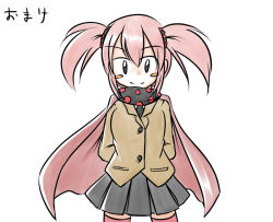 Rule 34 | 10s, aotori, cape, charlotte (madoka magica), mahou shoujo madoka magica, mahou shoujo madoka magica (anime), necktie, personification, pink hair, scarf, skirt, solo, thighhighs, translation request, twintails