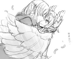 Rule 34 | 2girls, aunt and niece, blush, braid, circe (fate), closed eyes, facing another, fate/grand order, fate/stay night, fate (series), feathered wings, feathers, greyscale, head wings, hollomaru, hood, hood down, hug, incest, looking at another, medea (fate), monochrome, multiple girls, open mouth, pointy ears, sketch, translation request, white background, wings, yuri