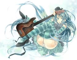 Rule 34 | 00s, 1girl, akiyama mio, bad id, bad pixiv id, don&#039;t say &quot;lazy&quot;, fingerless gloves, gloves, guitar, hat, instrument, k-on!, mini hat, mini top hat, panties, platinumcorundum, solo, striped clothes, striped thighhighs, thighhighs, top hat, underwear