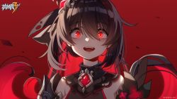 Rule 34 | 1girl, ai xiao meng, black hair, colored inner hair, gem, honkai (series), honkai impact 3rd, lips, long hair, looking at viewer, multicolored hair, official art, open mouth, red background, red eyes, red hair, seele (alter ego), seele vollerei, seele vollerei (stygian nymph)