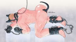 Rule 34 | 1boy, anal, anal object insertion, animal ears, arm hair, ass, ass hair, bara, bdsm, beard, blonde hair, bondage, bound, butt plug, chain, dog ears, facial hair, fake animal ears, from above, full body, gasu-chan (illustguess), hairy, large pectorals, leg hair, male focus, male penetrated, mature male, muscular, muscular male, nipples, nude, object insertion, original, pectorals, sex toy, short hair, sideburns, solo, thick thighs, thighs