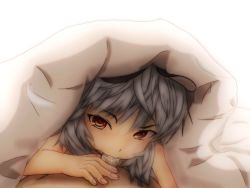 Rule 34 | 1girl, animal ears, blanket, cum, cum in mouth, fellatio, grey hair, highres, looking at viewer, mouse ears, nazrin, oral, penis, pov, pov crotch, red eyes, solo focus, touhou, uncensored, under covers, yuuzaa-mei