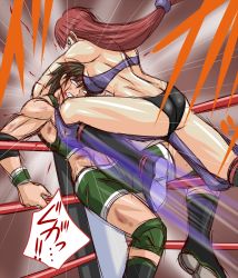 Rule 34 | blunt bangs, collar, muscular, purple eyes, red hair, shidou ryuu, tagme, taroimo (00120014), wrestling outfit, wrestling ring