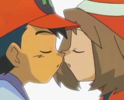 Rule 34 | ash ketchum, couple, creatures (company), game freak, hat, kiss, lowres, may (pokemon), nintendo, pokemon, pokemon (anime)