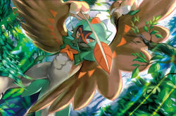 Rule 34 | animal focus, arrow (projectile), bird, bow (weapon), brown eyes, creature, creatures (company), day, decidueye, feet out of frame, game freak, gen 7 pokemon, holding, holding arrow, holding bow (weapon), holding weapon, kawaguchi youhei, legs apart, looking at viewer, nintendo, no humans, official art, outdoors, plant, pokemon, pokemon (creature), pokemon tcg, solo, standing, third-party source, weapon