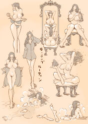 Rule 34 | 1girl, ahoge, arched back, arms behind head, ass, backboob, barefoot, bathing, between breasts, black hair, breasts, brushing hair, chair, completely nude, cowlick, cropped legs, dial, extra arms, facial hair, feet up, female focus, female pubic hair, from behind, from below, from side, full body, hair over shoulder, hair spread out, hana hana no mi, hato hato hato, head tilt, highres, indian style, knees together feet apart, large breasts, legs together, long hair, looking to the side, lying, mirror, monochrome, multiple views, naked shirt, navel, nico robin, nipples, nude, on back, on chair, one piece, open clothes, open shirt, pubic hair, shell, shirt, sideboob, sitting, sleeves past wrists, smile, solo, standing, steam, steaming body, toes, topless, tying hair, underboob, underwear, underwear only, wet, wide hips