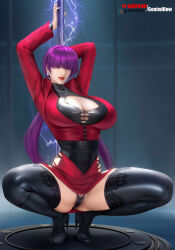 Rule 34 | 1girl, breasts, highres, large breasts, mingxing5577, pubic hair, purple hair, shermie (kof), the king of fighters
