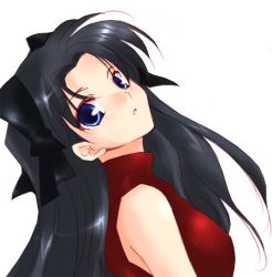 Rule 34 | 00s, 1girl, bare shoulders, black hair, blue eyes, fate/stay night, fate (series), long hair, sleeveless, sleeveless turtleneck, solo, tohsaka rin, turtleneck, two side up