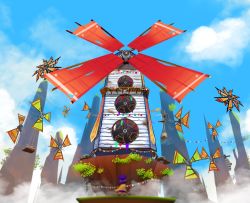 Rule 34 | a hat in time, cape, cloud, cloudy sky, concept art, day, hand fan, grass, hat, hat kid, jenna brown, mountain, official art, scenery, sky, top hat, windmill