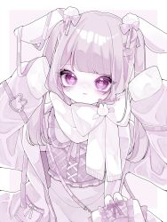 Rule 34 | 1girl, absurdres, animal ears, blunt bangs, bow, cross, crying, crying with eyes open, fur, highres, long sleeves, looking at viewer, myuri i, original, oversized clothes, pink bow, pink eyes, pink hair, pocket, rabbit-shaped pupils, rabbit ears, rabbit o-ring, sleeves past fingers, sleeves past wrists, solo, symbol-shaped pupils, tears, v-shaped eyebrows