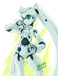 Rule 34 | 10s, 2015, 4suke, android, blue eyes, dated, drossel von flugel, fireball (series), hand on own hip, monochrome, smile, solo, twintails, twitter username