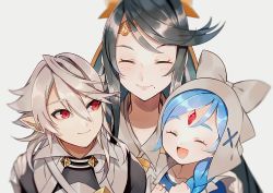 Rule 34 | 1boy, 2girls, absurdres, aged down, apron, black hair, blue hair, brother and sister, circlet, closed eyes, corrin (fire emblem), corrin (male) (fire emblem), fire emblem, fire emblem fates, forehead jewel, highres, lilith (fire emblem), looking at another, maid apron, maid headdress, mikoto (fire emblem), mole, mole under mouth, mother and son, multiple girls, nintendo, open mouth, pointy ears, red eyes, siblings, smile, white hair, yasaikakiage