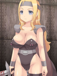 Rule 34 | 1990s (style), 1girl, blonde hair, blood, blue eyes, breasts, cameltoe, cape, celes chere, covered erect nipples, empty eyes, final fantasy, final fantasy vi, icelee, long hair, nipple piercing, piercing, piercing through clothes, retro artstyle, sex toy, solo, sword, vibrator, weapon