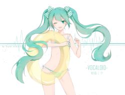 Rule 34 | 1girl, 2018, ;), absurdres, aqua eyes, aqua hair, artist name, bikini, blush, bow, character name, collarbone, copyright name, cowboy shot, dated, floating hair, hair between eyes, hair bow, hatsune miku, highres, holding, innertube, long hair, looking at viewer, navel, one eye closed, sketch, smile, solo, standing, striped bikini, striped bow, striped clothes, swim ring, swimsuit, thyme (4749874974), transparent, twintails, very long hair, vocaloid