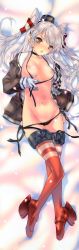Rule 34 | 10s, 1girl, :o, absurdres, amatsukaze (kancolle), bed sheet, black panties, blush, breasts, brown eyes, dakimakura (medium), dress, from above, full-face blush, full body, gloves, grey hair, hat, highres, huge filesize, kantai collection, long image, long sleeves, looking at viewer, lying, midriff, min-naraken, mini hat, nipples, on back, open clothes, open dress, open shirt, panties, parted lips, red thighhighs, sailor dress, shirt, short dress, small breasts, solo, tall image, thighhighs, twintails, two side up, underwear, white gloves