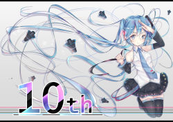 Rule 34 | 1girl, absurdly long hair, bad id, bad pixiv id, black skirt, black thighhighs, blue eyes, blue hair, blue necktie, blush, cer (cerber), closed mouth, full body, hatsune miku, long hair, looking at viewer, megaphone, necktie, skirt, smile, solo, thighhighs, tie clip, very long hair, vocaloid
