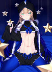 Rule 34 | 1other, blonde hair, blue hair, blue legwear, blue nails, capelet, captain nemo (fate), commentary request, crop top, detached sleeves, eyelashes, fate/grand order, fate (series), fingernails, fur-trimmed capelet, fur-trimmed sleeves, fur trim, gradient hair, green eyes, highleg, highleg panties, highres, looking at viewer, midriff, multicolored hair, nail polish, navel, nemo (fate), panties, shorts, solo, star (symbol), string panties, thong, trap, turban, underwear, watosu