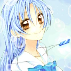 Rule 34 | 1girl, blue hair, blue theme, brown eyes, chiyu (silverxxxx), ion (manga), ion (series), jewelry, lowres, necklace, oekaki, portrait, smile, solo, tegaki, tsuburagi ion