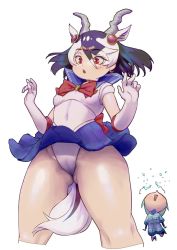 Rule 34 | 2girls, animal ears, antelope ears, antelope horns, between legs, bishoujo senshi sailor moon, black hair, blackbuck (kemono friends), bow, bowtie, breasts, broken eyewear, burikarun, cameltoe, chibi, collared leotard, cosplay, covered erect nipples, covered navel, cropped legs, extra ears, glasses, gloves, gluteal fold, green hair, hair ornament, hands up, highleg, highleg leotard, horns, kemono friends, legs apart, leotard, medium hair, mirai (kemono friends), multicolored hair, multiple girls, red eyes, sailor collar, sailor senshi uniform, simple background, skirt, small breasts, solo focus, standing, tail, tail between legs, thighs, two-tone hair, white background, white hair, yuri