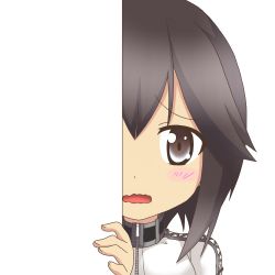 Rule 34 | 10s, 1girl, black eyes, black hair, hayasui (kancolle), jacket, kantai collection, looking at viewer, nagineko, open mouth, peeking out, short hair, solo, transparent background, vector trace, wavy mouth