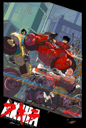 Rule 34 | akira (manga), city, clown, goggles, highres, jacket, kaneda shoutarou&#039;s bike, kaneda shoutarou (akira), red jacket