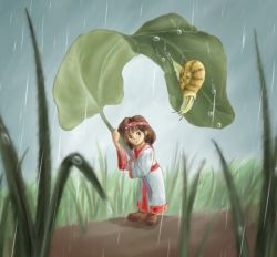 Rule 34 | leaf, mini person, minigirl, original, rain, snail, solo, tagme