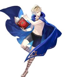 Rule 34 | 1boy, abs, blonde hair, book, cape, fire emblem, fire emblem fates, fire emblem heroes, full body, hairband, highres, kotetsu (popeethe), leo (fire emblem), leo (summer) (fire emblem), male focus, navel, nintendo, official art, open mouth, red eyes, sandals, solo, swimsuit, tomato, topless male, transparent background