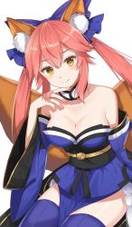 Rule 34 | 10s, 1girl, bad id, bad twitter id, breasts, choker, cleavage, fate/extra, fate/grand order, fate (series), highres, izumo neru, large breasts, long hair, pink hair, sitting, solo, tamamo (fate), tamamo no mae (fate/extra), yellow eyes