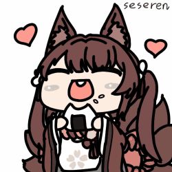 Rule 34 | 1girl, animal ears, animated, animated gif, closed eyes, food, food on face, heart, lowres, multiple tails, onigiri, open mouth, rice, rice on face, seseren, tail, twitching