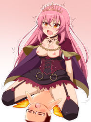 Rule 34 | 1boy, 1girl, blush, breasts, clothed female nude male, clothed sex, hetero, highres, long hair, nipples, nude, oda nobunaga (sengoku collection), pink hair, pubic hair, sengoku collection, sex, tagme, takappe, thighhighs, tiara, yellow eyes