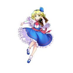 Rule 34 | 1girl, alice margatroid, alice margatroid (pc-98), ascot, blonde hair, blue footwear, blue hairband, blue skirt, book, capelet, closed mouth, frilled skirt, frills, full body, game cg, green eyes, hairband, highres, holding, holding book, long sleeves, looking at viewer, red ascot, rotte (1109), shirt, short hair, simple background, skirt, smile, socks, solo, third-party source, touhou, touhou (pc-98), touhou lostword, white background, white capelet, white shirt, white socks