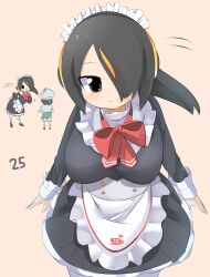 Rule 34 | 2girls, alternate costume, apron, black dress, black eyes, black hair, blush, bow, bowtie, breasts, captain (kemono friends), chibi, chibi inset, closed mouth, commentary request, cowboy shot, dress, emperor penguin (kemono friends), enmaided, female pov, frilled apron, frills, hair between eyes, hair over one eye, headphones, highres, japari symbol, kemono friends, kemono friends 3, large breasts, leaning forward, lets0020, long bangs, long sleeves, looking at viewer, maid, maid headdress, multicolored hair, multiple girls, numbered, orange hair, pantyhose, pov, red bow, red bowtie, short hair, smile, solo focus, streaked hair, waist apron, white apron, white pantyhose