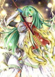 Rule 34 | 1girl, aqua hair, athena (p&amp;d), bad id, bad pixiv id, belt, dress, hair ornament, hairclip, long hair, looking at viewer, no headwear, no headwear, polearm, puzzle &amp; dragons, red eyes, solo, spear, tailam, weapon, white dress