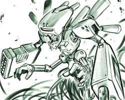 Rule 34 | beast master (medarot), extra arms, green theme, greyscale, highres, ishiyumi, looking away, medarot, missile pod, monochrome, non-humanoid robot, open mouth, robot, solo, tentacles, white background