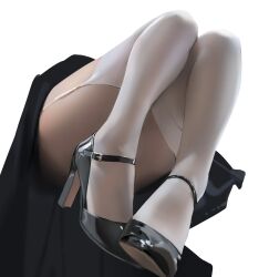 Rule 34 | 1girl, absurdres, ankle strap, black dress, black footwear, close-up, commentary, dress, english commentary, garter straps, high heels, highres, legs, limart, original, shiny footwear, shoes, simple background, solo, strappy heels, thighhighs, thighs, white background, white thighhighs