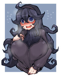 Rule 34 | 1girl, @ @, artist request, black hair, black nails, creatures (company), curly hair, dress, game freak, grey eyes, hair between eyes, hairband, hands up, hex maniac (pokemon), highres, long hair, long sleeves, looking at viewer, nail polish, nervous, nervous smile, nintendo, open mouth, pokemon, pokemon xy, purple hairband, smile, solo, steaming body, sweat, upper body, wavy mouth