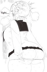Rule 34 | 1girl, absurdres, ass, boku no hero academia, breasts, cardigan, coffing, double bun, from behind, hair bun, highres, huge ass, huge breasts, monochrome, panties, panty pull, sketch, skirt, solo, thick thighs, thighs, toga himiko, underwear, white background