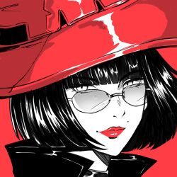 Rule 34 | 1girl, arc system works, black hair, guilty gear, guilty gear strive, hat, i-no, lipstick, looking at viewer, makeup, mole, mole above mouth, sunglasses, witch hat