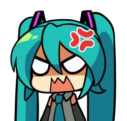 Rule 34 | 1girl, anger vein, angry, aqua hair, chibi, detached sleeves, eu03, hatsune miku, long hair, necktie, shaded face, solo, transparent background, twintails, vocaloid