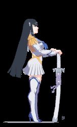 10s 1girl animated animated_gif black_hair female_focus junketsu kill_la_kill kiryuuin_satsuki long_hair pixel_art school_uniform solo sword weapon