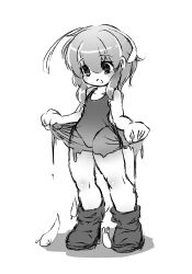 Rule 34 | 1other, androgynous, antennae, boots, commentary request, full body, greyscale, kesa kujiru, knee blush, len&#039;en, lowres, medium hair, monochrome, nasubi (ajsswofbck8), open mouth, other focus, school swimsuit, simple background, sketch, slug, solo, swimsuit, white background