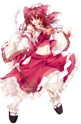 Rule 34 | 1girl, absurdres, bad id, bad pixiv id, bow, breasts, brown hair, clog sandals, detached sleeves, female focus, full body, hair bow, hakurei reimu, haruka natsuki, highres, japanese clothes, long hair, miko, navel, platform clogs, red eyes, skirt, solo, touhou, transparent background