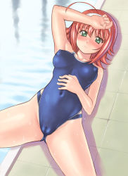 Rule 34 | 00s, 1girl, breasts, cameltoe, cleft of venus, competition school swimsuit, covered erect nipples, female pubic hair, hairband, kimi ga nozomu eien, medium breasts, nipples, one-piece swimsuit, pool, pubic hair, puffy nipples, school swimsuit, solo, suzumiya akane, swimsuit, yasuomi
