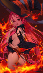 Rule 34 | 1girl, absurdres, alternate costume, artist request, ass, breasts, cleo (king&#039;s raid), come hither, demon girl, demon tail, demon wings, detached sleeves, fire, from behind, hat, highleg, highleg leotard, highres, king&#039;s raid, leotard, long hair, looking at viewer, medium breasts, naughty face, pink hair, red eyes, shiny skin, sideboob, smile, solo, tail, very long hair, wings