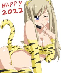 Rule 34 | 1girl, 2022, animal ears, animal print, arm warmers, bare shoulders, bikini, blonde hair, blue eyes, blush, breasts, chinese zodiac, cleavage, collar, eden&#039;s zero, fake animal ears, highres, large breasts, long hair, looking at viewer, one eye closed, rebecca bluegarden, smile, swimsuit, tail, thighhighs, tiger ears, tiger print, tiger tail, trenganfinn29, twintails, wink, year of the tiger