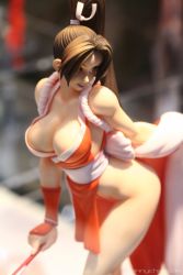 Rule 34 | 1girl, breasts, brown eyes, brown hair, cleavage, folded fan, hand fan, fatal fury, figure, folding fan, large breasts, long hair, pelvic curtain, photo (medium), ponytail, revealing clothes, shiranui mai, snk, solo, the king of fighters, watermark, wonder festival, wonder festival 2007